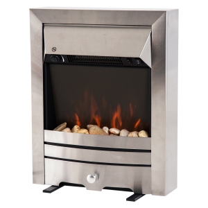 HOMCOM 2000W Electric Fireplace Pebble Burning Effect Heater Fire Flame Indoor Stove LED Lighting - Stainless Steel