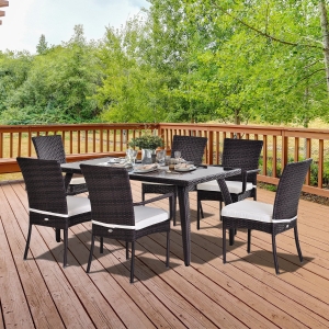 Outsunny 7 pcs Rattan Dining Set-Brown/Cream White