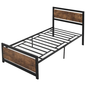 Single Metal Bed Frame Slat Support Bedstead Base w/ Headboard & Footboard