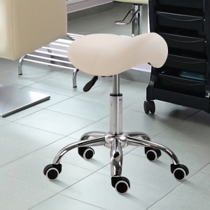 HOMCOM Faux Leather Height Adjustable Cosmetic Salon Chair Saddle Stool Beige