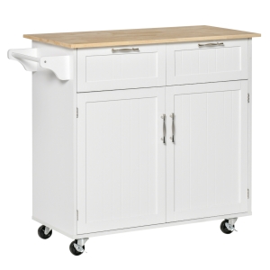 HOMCOM Rolling Kitchen Island Storage Kitchen Cart Utility Trolley 2 Drawers White