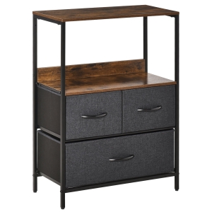 HOMCOM Chest of Drawers Bedroom Unit Storage Cabinet with 3 Fabric Bins Living Room