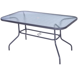 Outsunny Aquatex Glass Garden Table Curved Metal Frame Parasol Hole 4 Legs Outdoor 70H x 120L x 80Wcm