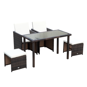 Outsunny 5 Pс Rattan Set-Brown/Creamy White