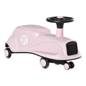 HOMCOM Wiggle Car Ride On Toy w/LED Flashing Wheels for 2-6 Years Old Pink