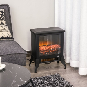 HOMCOM Freestanding Electric Fireplace Heater Realistic Log Burning Flames 1800W