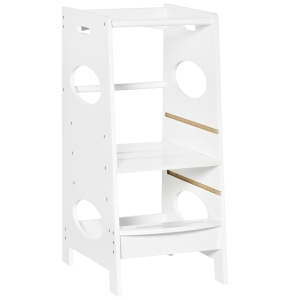 HOMCOM Kids Step Stool Toddler Kitchen Stool with Adjustable Standing Platform White