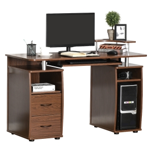 HOMCOM Computer Desk Office PC Table Workstation with Keyboard Tray, Drawers, Brown