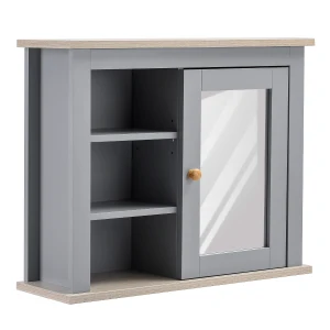 Kleankin Wall Mounted Mirror Cabinet, Bathroom Storage with Door, Adjustable Shelf, for Hallways, Living Areas, Grey