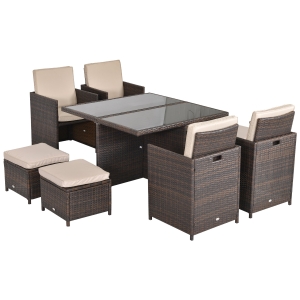 Outsunny 9 PCS Rattan Dining Set-Brown