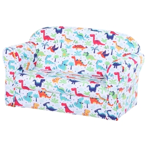 HOMCOM Kids Cartoon Dinosaur Wooden Frame 2-Seater Sofa Blue