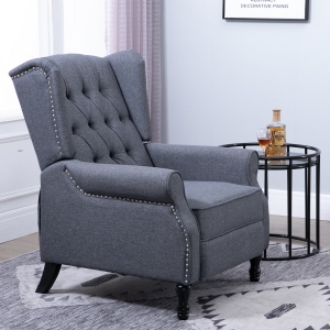 HOMCOM 160° Reclining Armchair Single Sofa Chair w/ Retractable Footrest in Linen Deep Grey