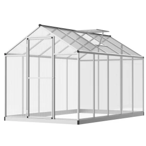 Outsunny 6x10ft Clear Polycarbonate Greenhouse Aluminium Frame Large Walk-In Garden Plants Grow
