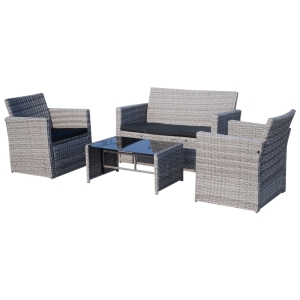 Outsunny 4-Seater Outdoor PE Rattan Table and Chairs Set Grey
