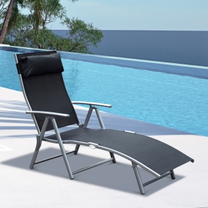 Outsunny Sun Lounger Recliner, Textilene-Black