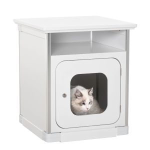 PawHut Wooden Cat Litter Box Washroom Toilet Home Nightstand Indoor w/ Magnetic Door