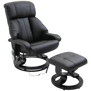 HOMCOM Recliner Chair Electric Massage Chair Sofa Heating Luxury Fuax leather Electric Sofa Recliner w/Foot Stool 10-Point Massage Couch-Black