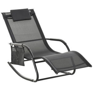 Outsunny Breathable Mesh Rocking Chair for Indoor & Outdoor Recliner Seat w/ Headrest