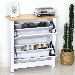 HOMCOM Particle Board 12-Pair Shoe Storage Cabinet White