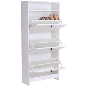 HOMCOM Three-Tipping Drawer Shoe Storage Cabinet - White