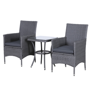 Outsunny 3pc Rattan Coffee Table Set-Grey