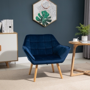 HOMCOM Faux Velvet Upholstered Wide Accent Chair Blue