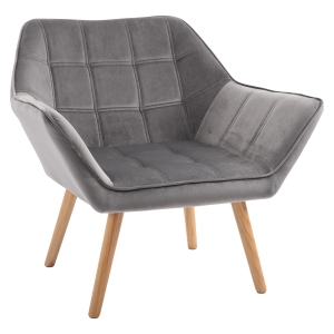 HOMCOM Armchair Accent Chair Wide Arms Slanted Back Padding Iron Frame Wooden Legs Home Bedroom Furniture Seating Grey