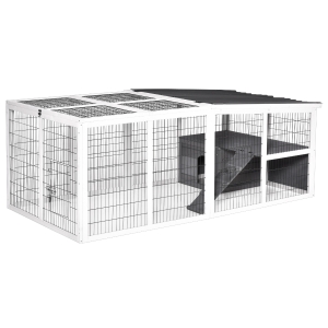 PawHut Rabbit Hutch Wooden Small Animal Cage Pet Run Cover Indoor Outdoor, Grey