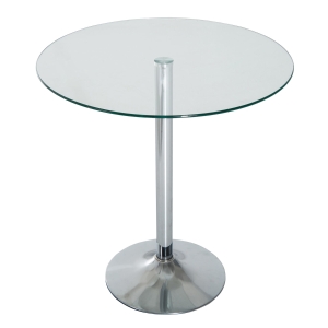 HOMCOM Round Bar Table W/ Glass Top-Transparent Glass, Silver