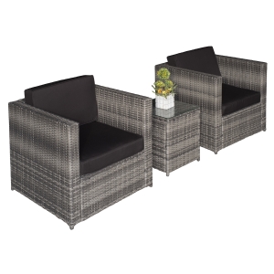 Outsunny 2-Seater Rattan Sofa Furniture Set W/Cushions, Steel Frame-Grey