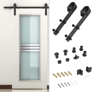 HOMCOM Carbon Steel 6.6 FT Sliding Barn Door Hardware Kit-Frosted Black
