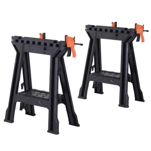 DURHAND Foldable Clamping Sawhorse 2 Pcs Set-Black/Orange