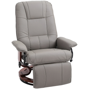 HOMCOM Manual Recliner Chair Armchair Sofa with Faux Leather Upholstered, Wood Base for Living Room Bedroom, Grey