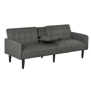 HOMCOM Upholstered Sofa bed 3 Seater Home Theater Futon Recliner with Cup Holders
