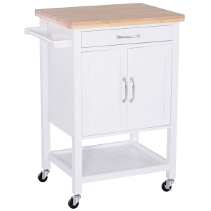 HOMCOM Kitchen Island Drawer Shelves Rolling Wheels Kitchen Cart-White/Oak