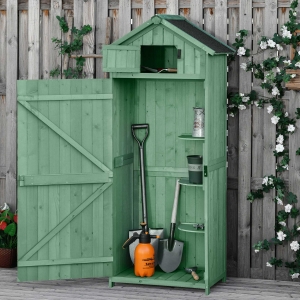 Outsunny Garden Storage Shed 3 Shelves Tool House Room Spire Asphalt Roof Green