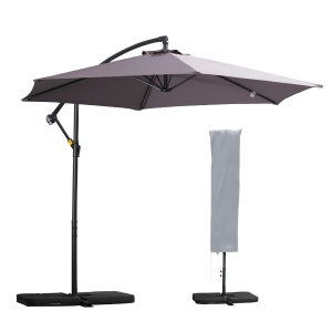 Outsunny 3(m) Garden Parasol Sun Shade Banana Umbrella Cantilever with Crank Handle, Cross Base Dark Grey