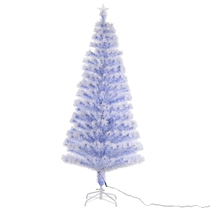 HOMCOM 6ft Artificial Fibre Optic Christmas Tree w/ 26 LED Lights Pre-Lit White Blue