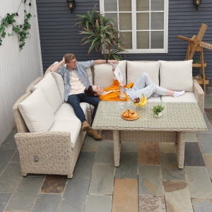 Outsunny 5 PCs Outdoor Rattan L-Shape Lounge Sofa Coffee Table Set Conversation Furniture