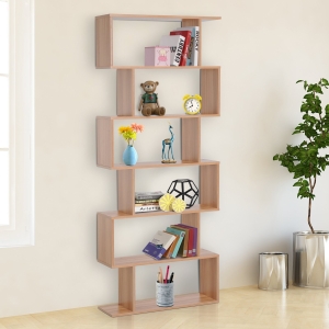 HOMCOM 6-Tier S-Shaped Shelf Unit, 80Lx23Wx192H cm-Maple Colour