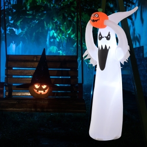 HOMCOM Inflatable Halloween Floating Ghost Pumpkin Outdoor Decoration w/ LED Lights 6FT