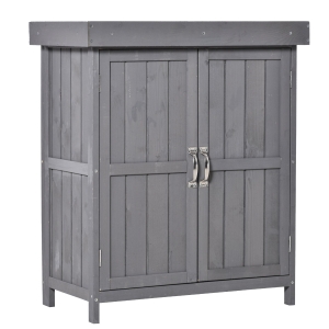 Outsunny Outdoor Garden Storage Shed Tool Wooden Box Double Doors w/ Shelf Hinged Roof