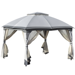 Outsunny 4 x 3(m) Outdoor Steel Frame Gazebo w/ 2-Tier Roof and Sidewalls Backyard Garden