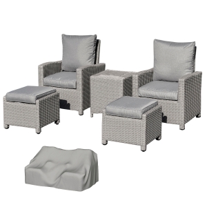Outsunny 2-Seater Outdoor Rattan Lounge Footstool Cooler Bar Coffee Table Conversation Set