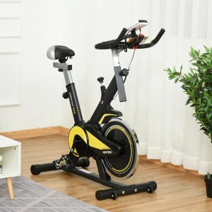 HOMCOM  Indoor Bike Trainer Upright Exercise Bike with  Adjustable Resistance Seat Handlebar LCD Display Black and Yellow
