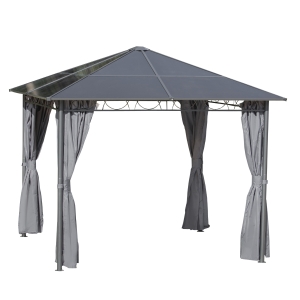 Outsunny 3 x 3(m) Hardtop Gazebo for Garden Party with Polycarbonate Roof Curtains