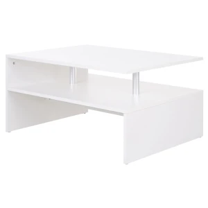 HOMCOM 2-Tier Coffee Table, Modern Rectangular Design Side/End Table with Open Shelf, for Living Room Entryway Hallway, White.