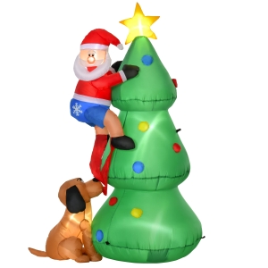 HOMCOM 6FT Inflatable Christmas Tree, LED Lighted with Santa Claus Dog Decoration