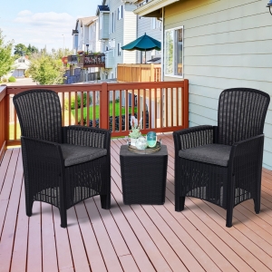 Outsunny 3-Piece Outdoor Garden Rattan Bistro Set Black