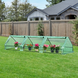 Outsunny 400x100x80cm Metal Frame PE Cover Garden Greenhouse Green